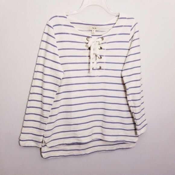 PER SE Lace-Up High Low Tunic New England Style Beach Hamptons Nautical Size M - Picture 1 of 5